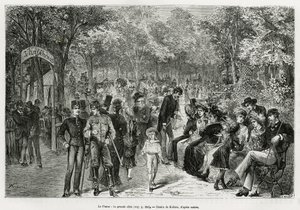 El Prater: el gran paseo. Grabado por Kollarz, para ilustrar la historia Viena y sus suburbios, por M. Newlinski, en 1881, publicado en el Tour du monde, bajo la dirección de Edouard Charton (1807-1890)