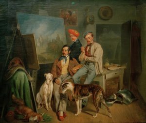 Los hermanos Benno, Franz y Eugen Adam en el estudio de Franz Adam