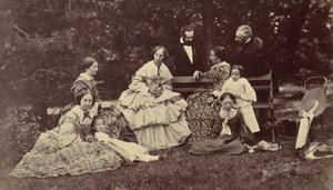 [Retrato de grupo de cuatro mujeres, dos hombres y tres niños en un jardín], 1850s-60s de Franz Antoine