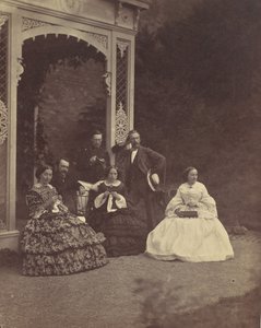 [Retrato de Tres Mujeres y Hombres en un Jardín], 1850s-60s de Franz Antoine