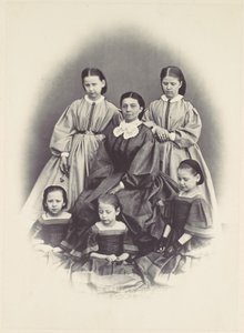 [Retrato de una Mujer Sentada Rodeada por Cinco Niñas, Sentadas y de Pie], 1850s-60s
