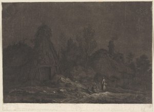 Escena a la luz de la luna con figuras delante de una cabaña
XII Vues de la Normandie (título de la serie) de Franz Edmund Weirotter