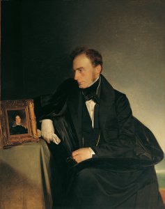 El pintor Franz Wipplinger mirando el retrato en miniatura de su hermana fallecida de Franz Eybl