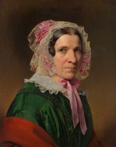 retrato, de, un, anciana, en, un, encaje, capó, y, rosa, cintas