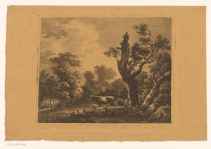 Pareja de pastores con rebaño en un claro del bosque de Franz Gabet