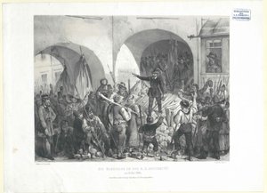 La barricada en la universidad k. k. el 26. Mayo de 1848 (litografía) de Franz Gerasch