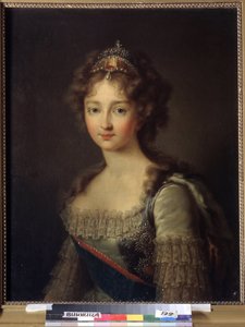Retrato de la emperatriz Elisabeth Alexeievna, princesa Luisa Augusta de Baden (1779-1826). Lleva una tiara de perlas. (Retrato de la emperatriz Isabel Alexeievna, princesa Luisa de Baden). Esposa del zar Alejandro I Pavlovich (1777-1825). Pintar de Franz Gerhard von Kugelgen