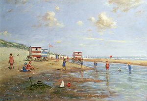 Escena de playa (óleo sobre lienzo) de Franz Helfferich