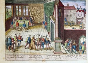 Arresto de Lamoral, conde de Egmont (1522-1568) y de Philippe de Montmorency (1524-1568), conde de Hornes (Hoorn) por su posición contra el rey Felipe II de España (1527-1598). Serán ejecutados en 1568
