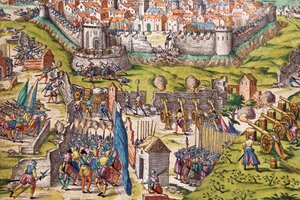 El ejército de Condé sitiando Chartres, marzo de 1568, grabado de Franz Hogenberg (1535-1590), Francia de Franz Hogenberg