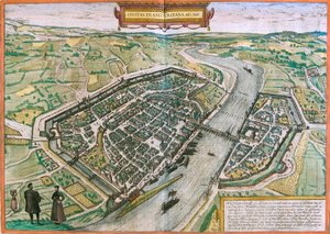 Mapa de Frankfurt (Francofordia), Alemania (aguafuerte) de Franz Hogenberg