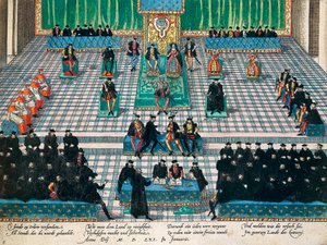 Sesión de los Estados Generales en Orleans, enero de 1561, grabado por Franz Hogenberg, Francia