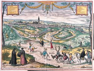 Sevilla, España. Con una escena de castigo: una alcahueta o una adúltera, ha sido untada con miel y está cubierta de abejas. El cornudo sigue detrás, llevando cuernos y una cuerda de campanas. La procesión es acompañada por magistrados (grabado)