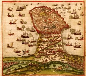 El corsario otomano Khayr al-Din Barbarroja contra el ejército de Carlos V, por Franz Hogenberg de Franz Hogenberg