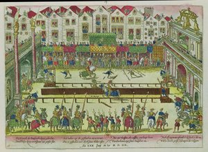 Torneo durante el cual Enrique II (1519-59) fue herido por el Conde de Montgomery y murió diez días después, 30 de junio de 1559