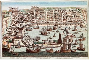 Vista de la ciudad de Mesina en Sicilia - Grabado de Franz Hogenberg de 