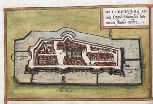 Vista de la ciudad de Wittenberg en Alemania, detalle de Franz Hogenberg