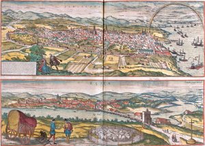 Vistas de Barcelona y Écija, España (grabado) de Franz Hogenberg