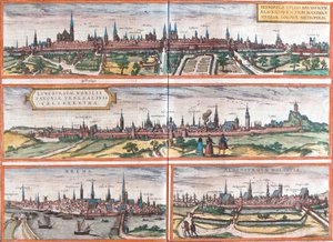 Vistas de Brunswick (Brusvicum), Luneburgo (Loneburgum), Bremen (Brema) y Oldenburg (Aldenburgum), Alemania