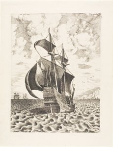 Velero armado de cuatro mástiles navegando hacia un puerto, de Los barcos de vela de Franz Huys