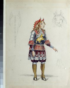 Diseño de vestuario para el ballet El caballito jorobado de C. Pugni (1802-1870). El caballito. Obra de Franz Iosifovich Nordmark, lápiz y acuarela sobre papel de Franz Iosifovich Nordmark