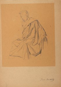 Estudio de la figura de un hombre sentado a la izquierda, vestido con un paño. de Franz Jaschke