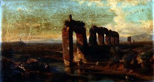 Vista del acueducto de Claudio en la Campiña Romana de Franz Jnr Knebel
