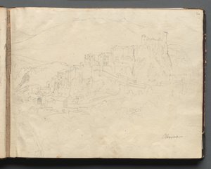 Álbum con vistas de Roma y alrededores, estudios de paisajes, página 02a: Olevano de Franz Johann Heinrich Nadorp