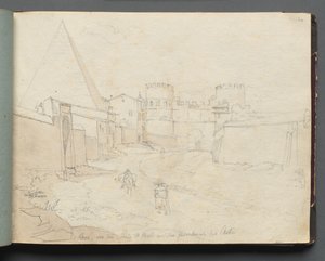 Album with Views of Rome and Surroundings, Landscape Studies, page 06a: "Rome von der Porta St. Paolo" de Franz Johann Heinrich Nadorp