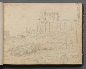 Álbum con vistas de Roma y alrededores, estudios de paisajes, página 07a: Villa Barberini en Roma de Franz Johann Heinrich Nadorp
