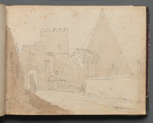 Álbum con vistas de Roma y alrededores, estudios de paisajes, página 08a: Porta St. Paolo de Franz Johann Heinrich Nadorp