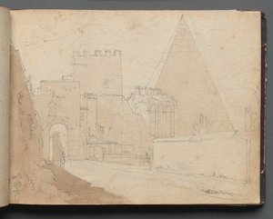 Album with Views of Rome and Surroundings, Landscape Studies, page 08a: "Porta St. Paolo" de Franz Johann Heinrich Nadorp