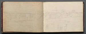 Album with Views of Rome and Surroundings, Landscape Studies, page 08b and 09 a: Panoramic view of Rome de Franz Johann Heinrich Nadorp