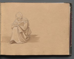 Álbum con vistas de Roma y alrededores, estudios de paisajes, página 19a: Figura femenina sentada de Franz Johann Heinrich Nadorp