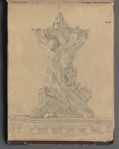 Album with Views of Rome and Surroundings, Landscape Studies, page 21a: Roman Fountian de Franz Johann Heinrich Nadorp