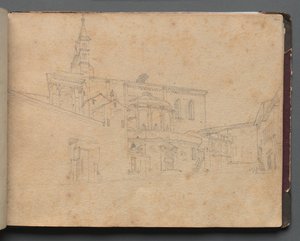 Álbum con vistas de Roma y alrededores, estudios de paisajes, página 26a: Vista arquitectónica romana de Franz Johann Heinrich Nadorp