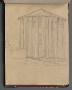 Album with Views of Rome and Surroundings, Landscape Studies, page 32a: Roman Temple de Franz Johann Heinrich Nadorp