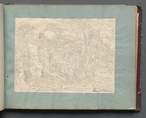 Álbum con vistas de Roma y alrededores, estudios de paisajes, página 36a: Vista romana de Franz Johann Heinrich Nadorp