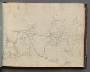 Album with Views of Rome and Surroundings, Landscape Studies, page 37a: Oxen and Wagon de Franz Johann Heinrich Nadorp