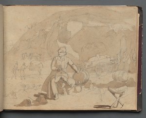 Álbum con vistas de Roma y alrededores, estudios de paisajes, página 39a: Figura en un paisaje de Franz Johann Heinrich Nadorp