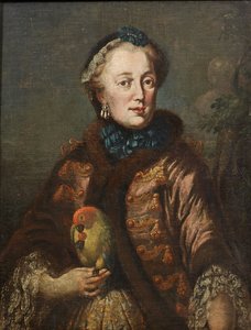 Alemán: Kurfürstin Maria Anna von Bayern mit Papagei Retrato de Maria Anna Sophia de Sajonia (1728-1797), Electa de Baviera con un pájaro de Franz Joseph Winder
