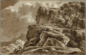 Paisaje costero con tormenta acercándose de Franz Kobell