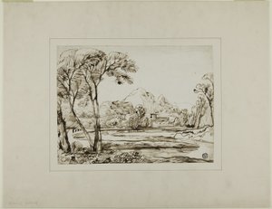 Paisaje con río y colinas distantes de Franz Kobell