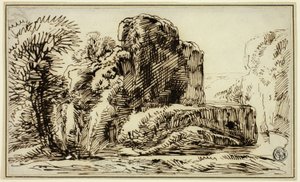 Rocas, árboles y río de Franz Kobell