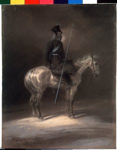 Cosaco a caballo. Cosaco a caballo. Dibujo de Franz Kruger (1797-1857)