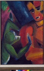 Un hombre y un pequeño mono de Franz Marc