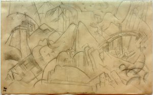 Paisaje montañoso con puente (Tirol) de Franz Marc