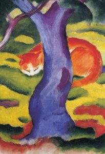 Gato detrás del árbol de Franz Marc