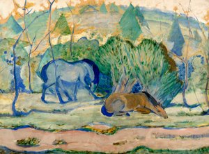 Caballos en el pasto Caballos en un paisaje de Franz Marc