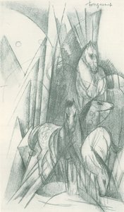 Composición de caballos y formas abstractas de Franz Marc